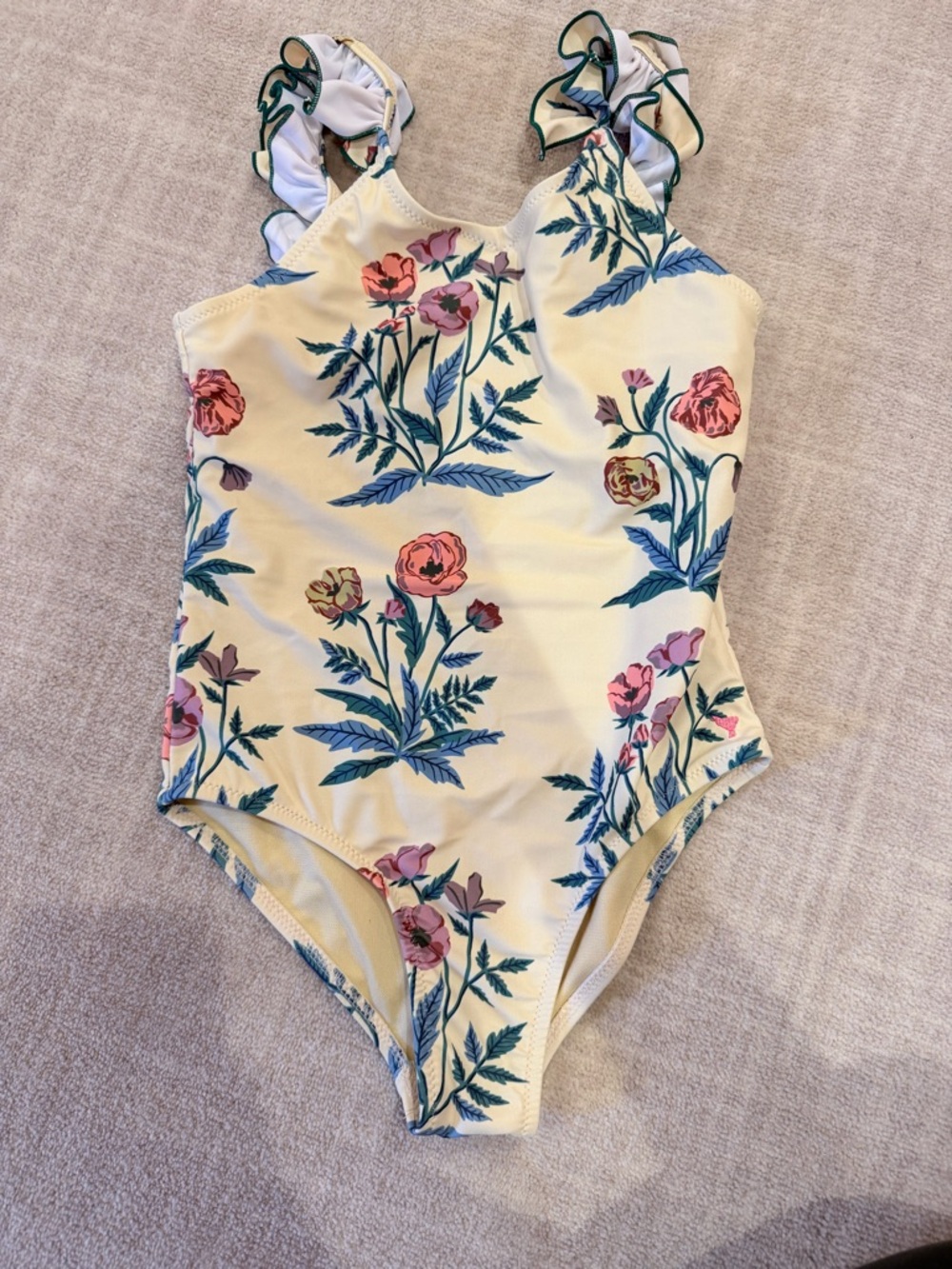 Pink Chicken Kids Yellow One-Piece Swimsuit with Pink & Blue Floral Print